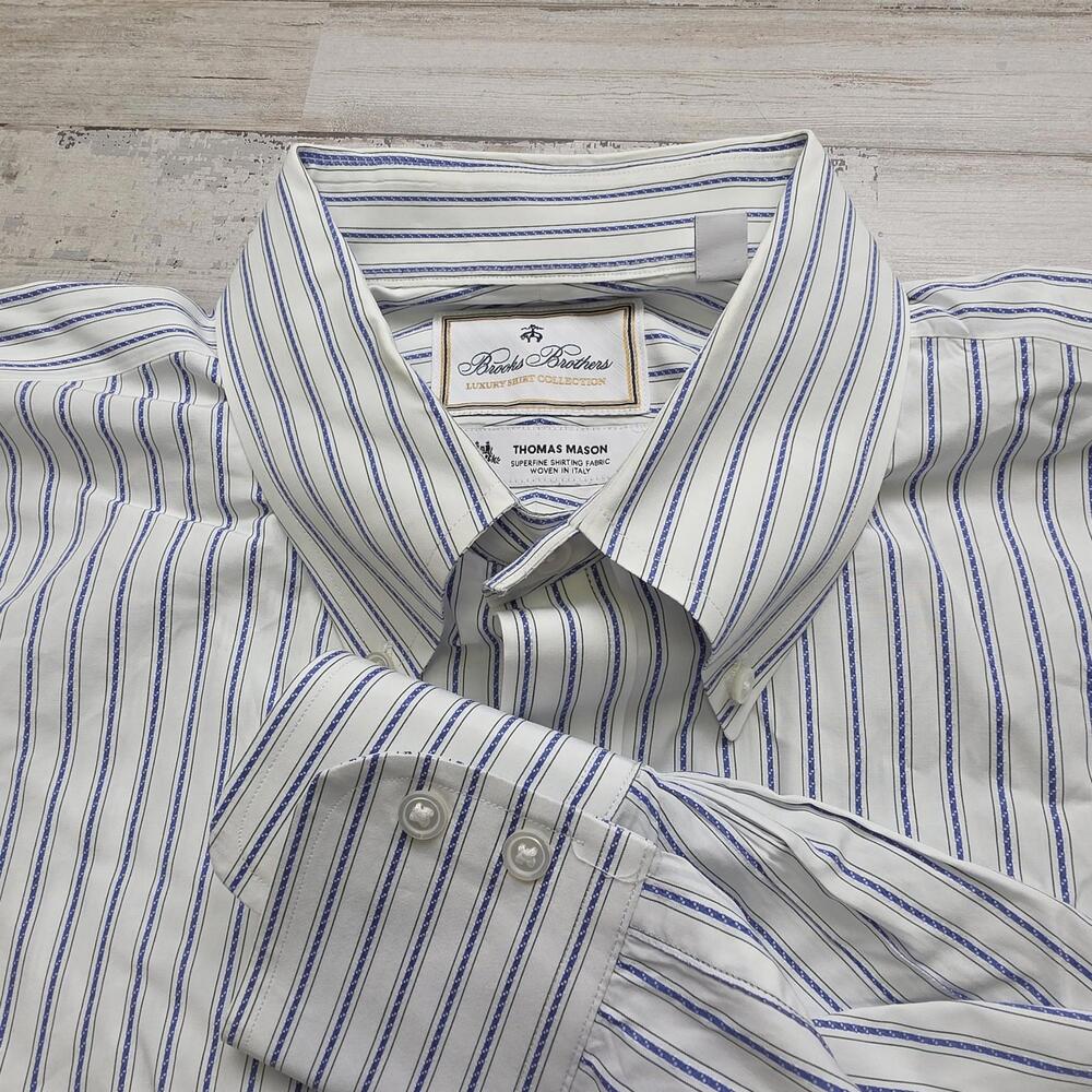 Brooks Brothers Luxury Collection Thomas Mason Shirt - 18 34 Regent Fit Striped